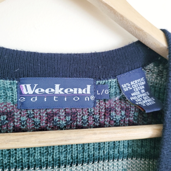 Blue & Green Grandpa Sleeveless Knit Sweater Vest - L - Picture 2 of 8